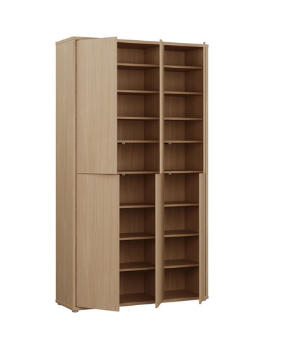 Alice Springs Tall Shoe Cabinet with 6 Doors Push-to-Open in Elegancia Oak