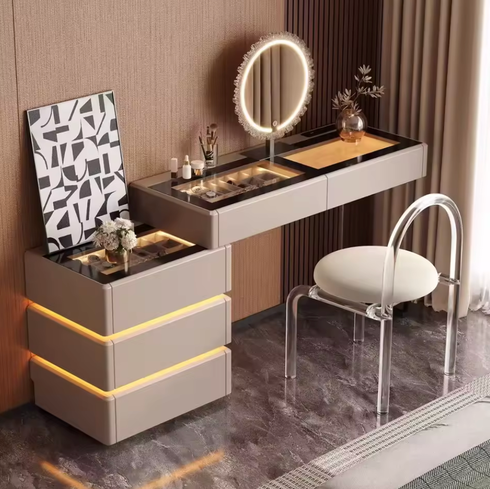 Elara Vanity Table with Drawers and Chair