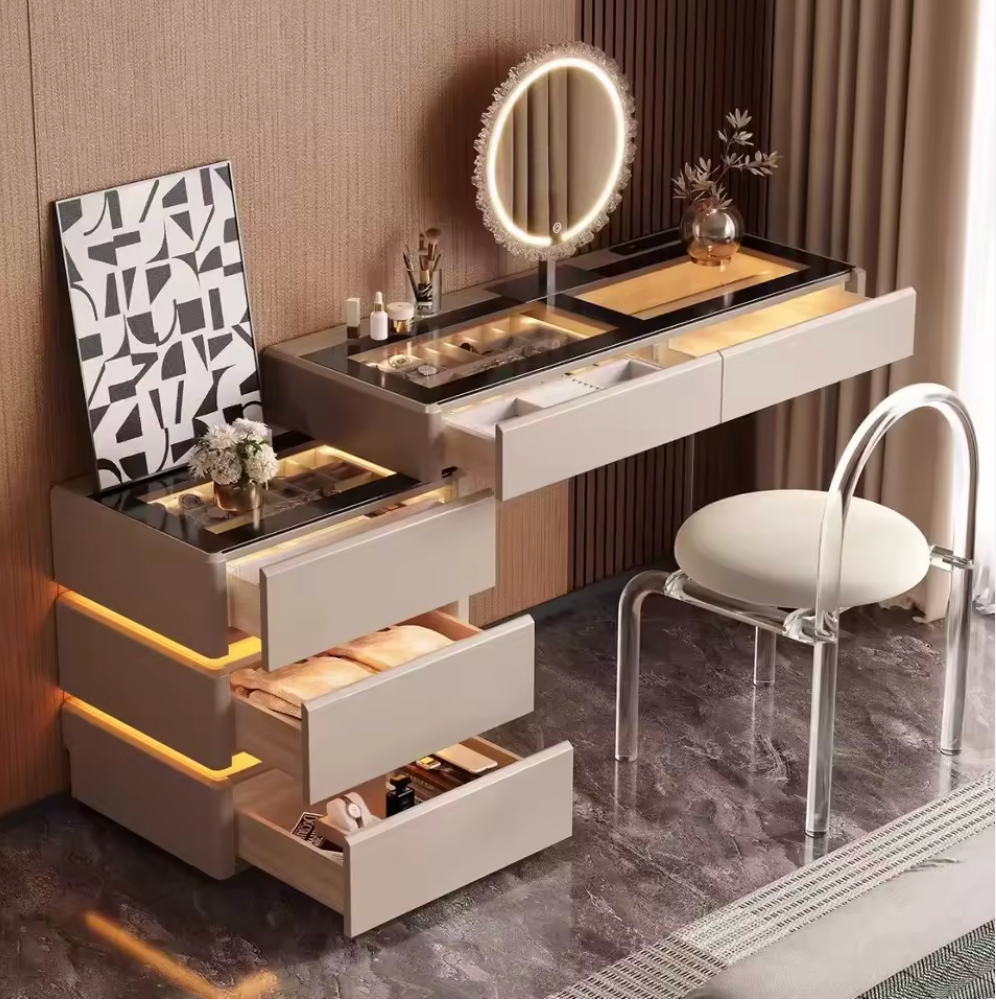 Elara Vanity Table with Drawers and Chair