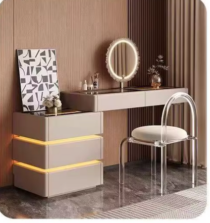 Elara Vanity Table with Drawers and Chair
