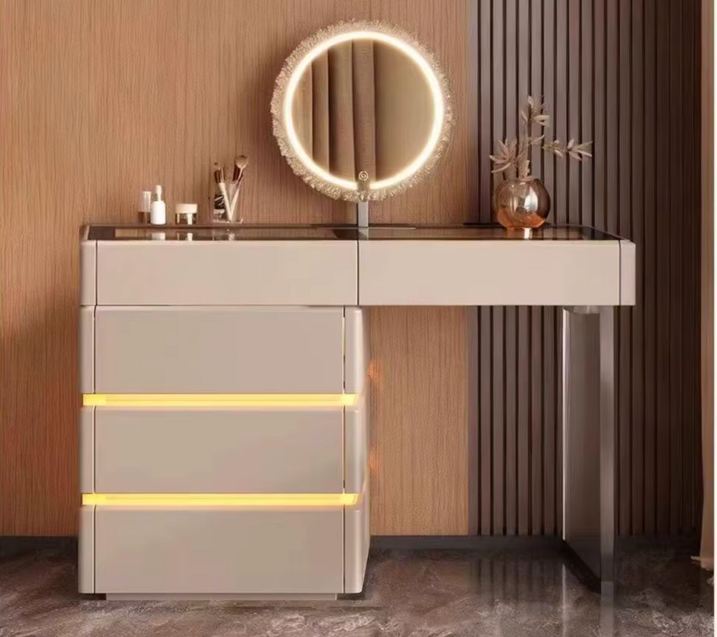 Elara Vanity Table with Drawers and Chair