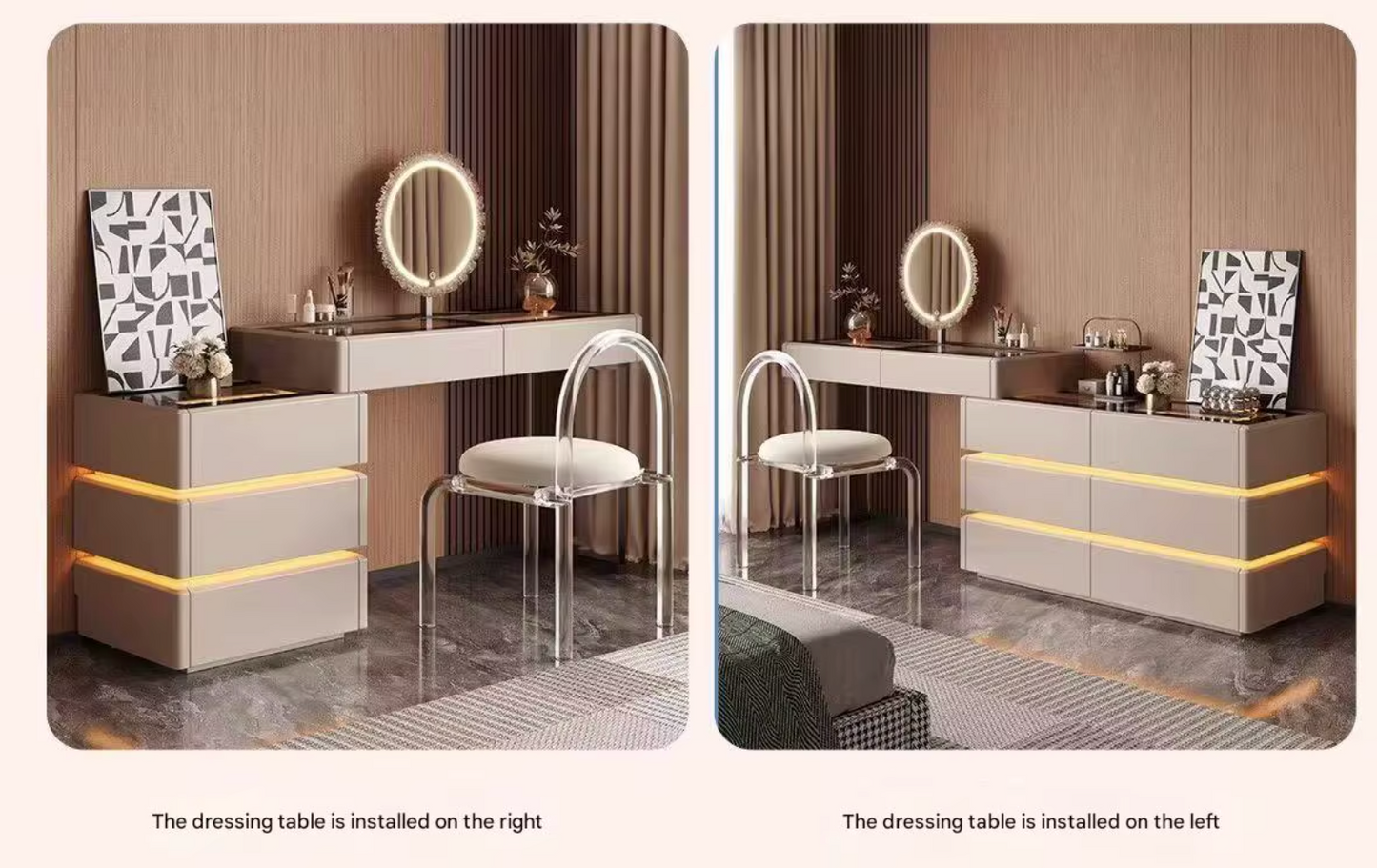 Elara Vanity Table with Drawers and Chair