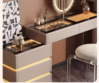 Elara Vanity Table with Drawers and Chair