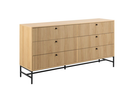 Albany Wide Chest of 6 Drawers in Oak/Black Legs