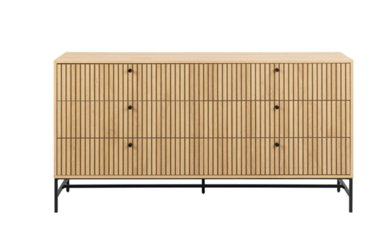 Albany Wide Chest of 6 Drawers in Oak/Black Legs