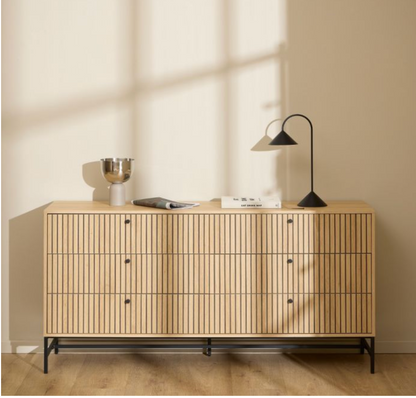 Albany Wide Chest of 6 Drawers in Oak/Black Legs