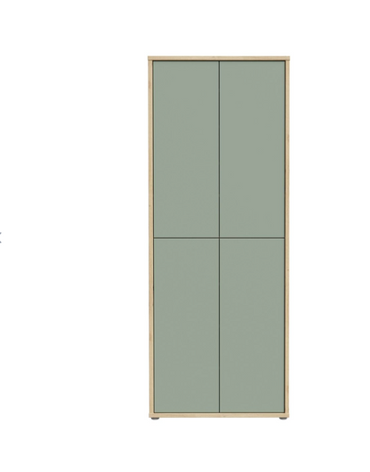 Alice Springs Shoe Cabinet with 4 Doors Push-to-Open in Artisan Oak and Sage Green Doors