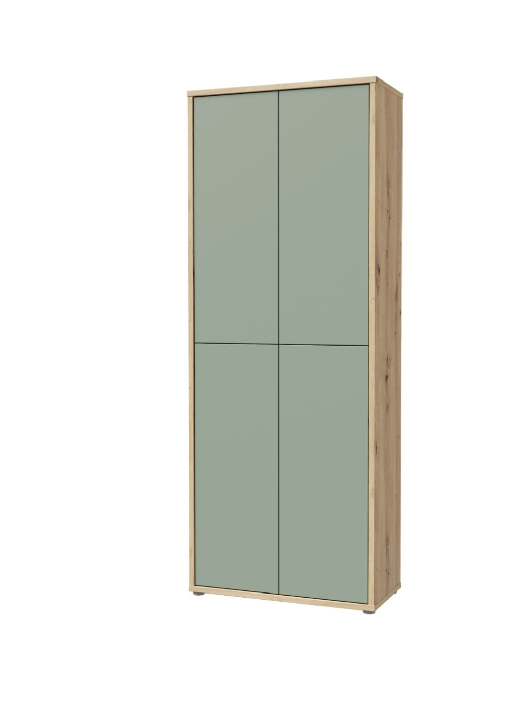 Alice Springs Shoe Cabinet with 4 Doors Push-to-Open in Artisan Oak and Sage Green Doors