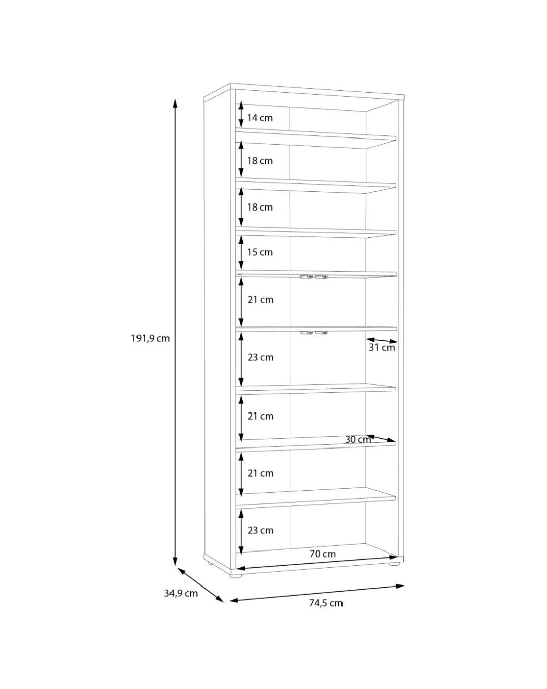 Alice Springs Shoe Cabinet with 4 Doors Push-to-Open in Artisan Oak and Sage Green Doors