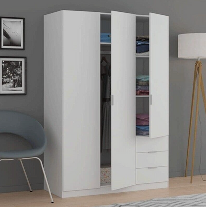 Cairo Artic White Compact 3 Door 3 Drawer Space-Saving Wardrobe