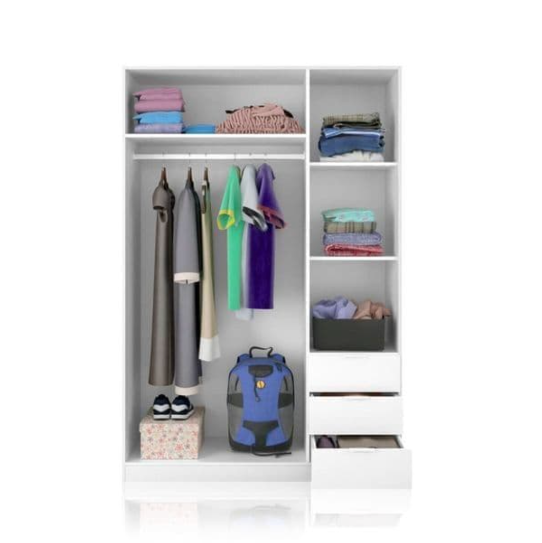Cairo Artic White Compact 3 Door 3 Drawer Space-Saving Wardrobe