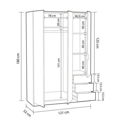 Cairo Artic White Compact 3 Door 3 Drawer Space-Saving Wardrobe