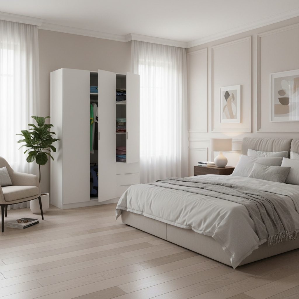 Cairo Artic White Compact 3 Door 3 Drawer Space-Saving Wardrobe