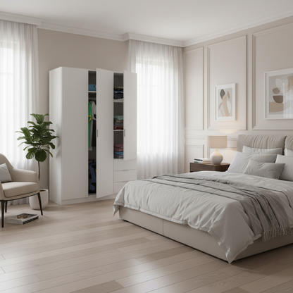 Cairo Artic White Compact 3 Door 3 Drawer Space-Saving Wardrobe
