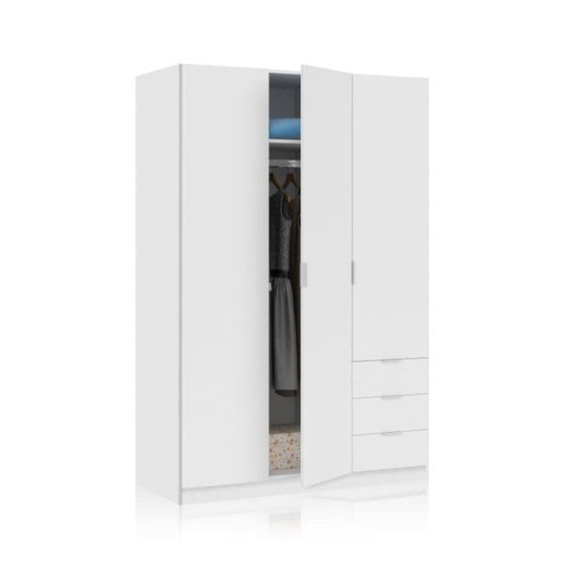 Cairo Artic White Compact 3 Door 3 Drawer Space-Saving Wardrobe