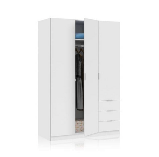 Cairo Artic White Compact 3 Door 3 Drawer Space-Saving Wardrobe