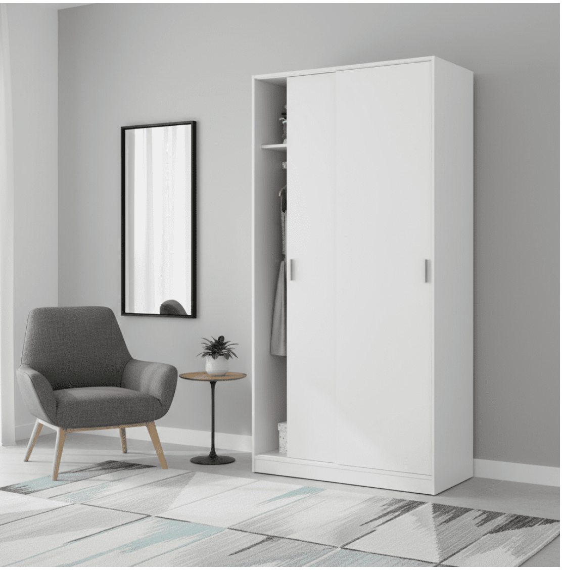 Hansen White Small Narrow Sliding 2 Door Wardrobe