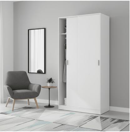 Hansen White Small Narrow Sliding 2 Door Wardrobe
