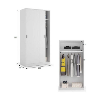 Hansen White Small Narrow Sliding 2 Door Wardrobe