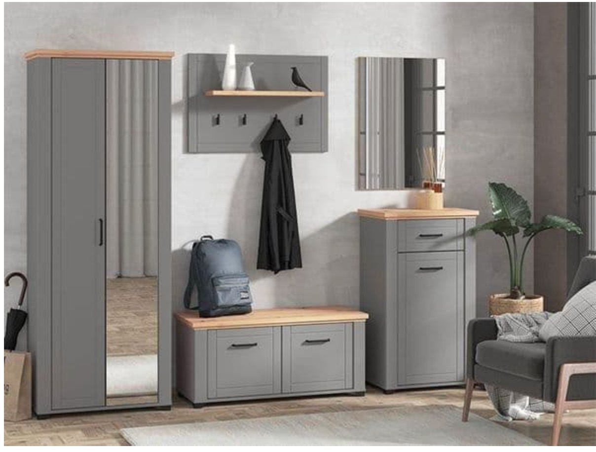 Havertz Grey And Artisan Oak Slim Narrow Shallow Depth Mirrored Wardrobe