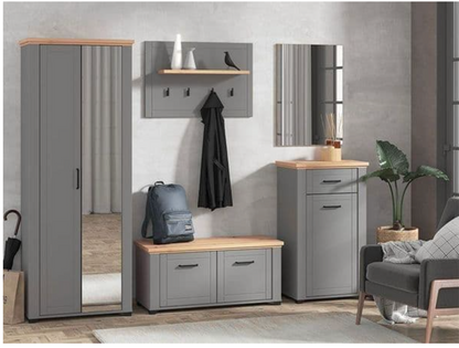 Havertz Grey And Artisan Oak Slim Narrow Shallow Depth Mirrored Wardrobe