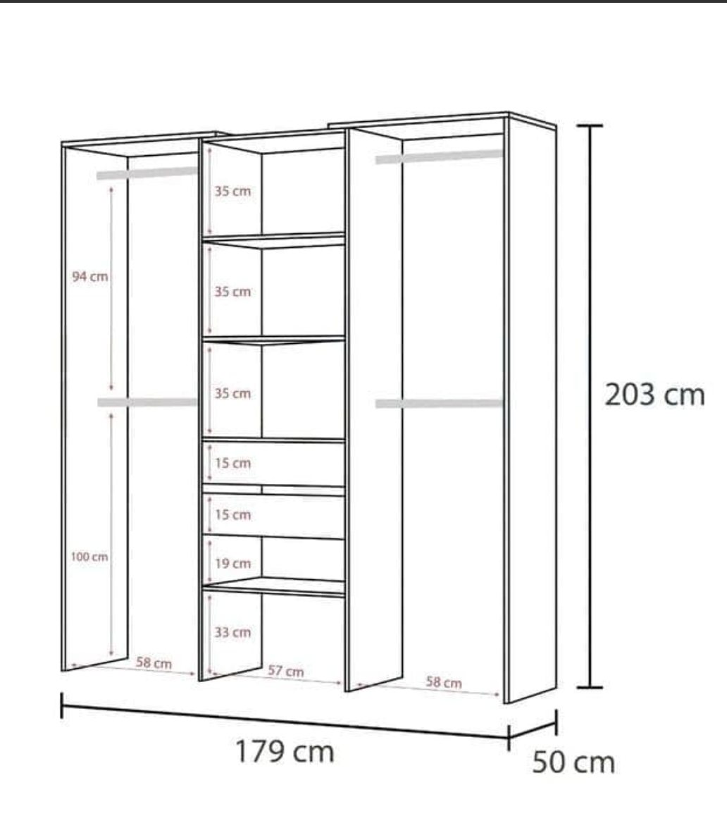 Guadalupe Large Concrete Grey and White Open Door Wardrobe