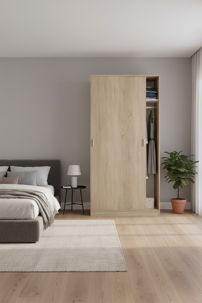 Hansen Canadian Oak Effect Small Narrow Sliding 2 Door Wardrobe