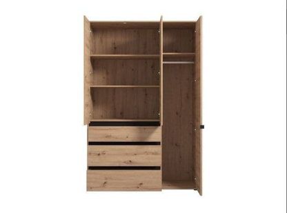 Kyoto Artisan Oak Effect 3 Door 3 Drawer Mirrored Wardrobe