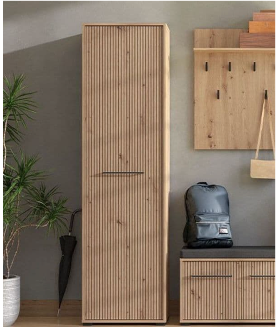 Lazlo Slatted Artisan Oak Effect Slim Wardrobe