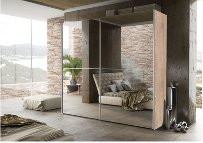 Melphis Mirrored And Oak Effect 240cm Sliding Door Wardrobe