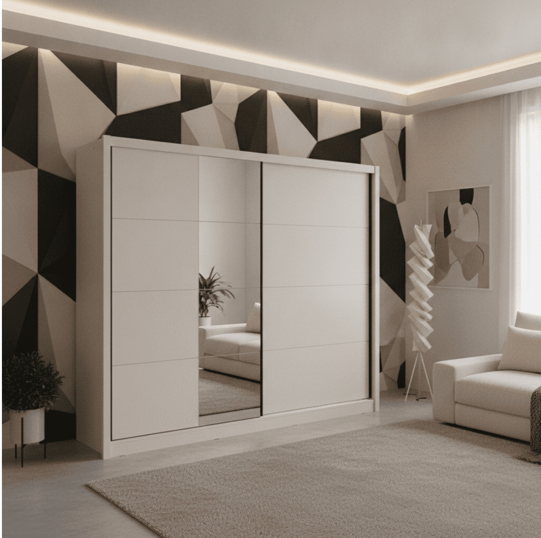 Alvira Cashmere Taupe 251cm Extra Large Mirrored Sliding Door Wardrobe