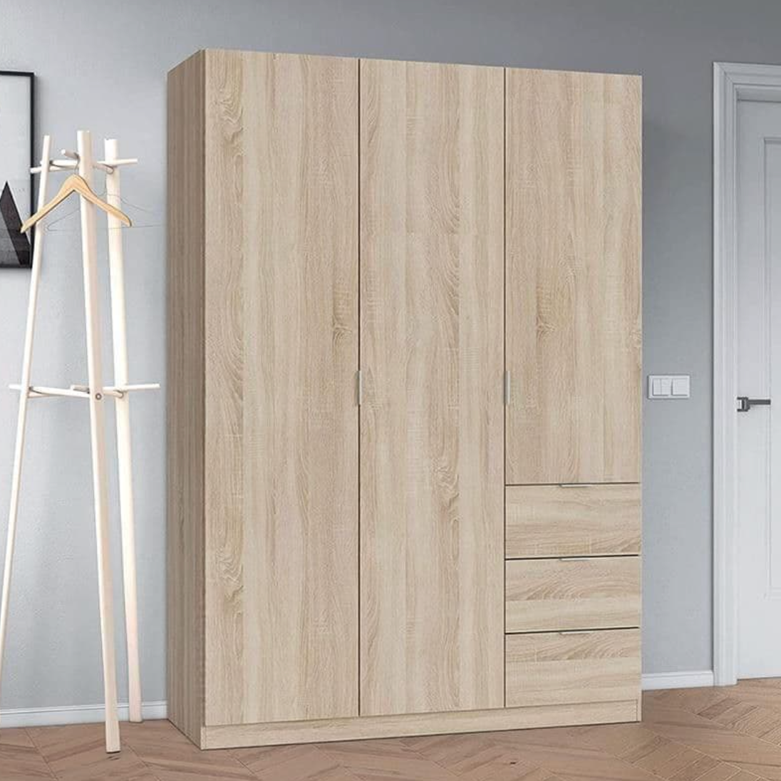 Cairo Oak Effect Compact 3 Door 3 Drawer Space-Saving 135cm Wardrobe