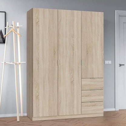 Cairo Oak Effect Compact 3 Door 3 Drawer Space-Saving 135cm Wardrobe