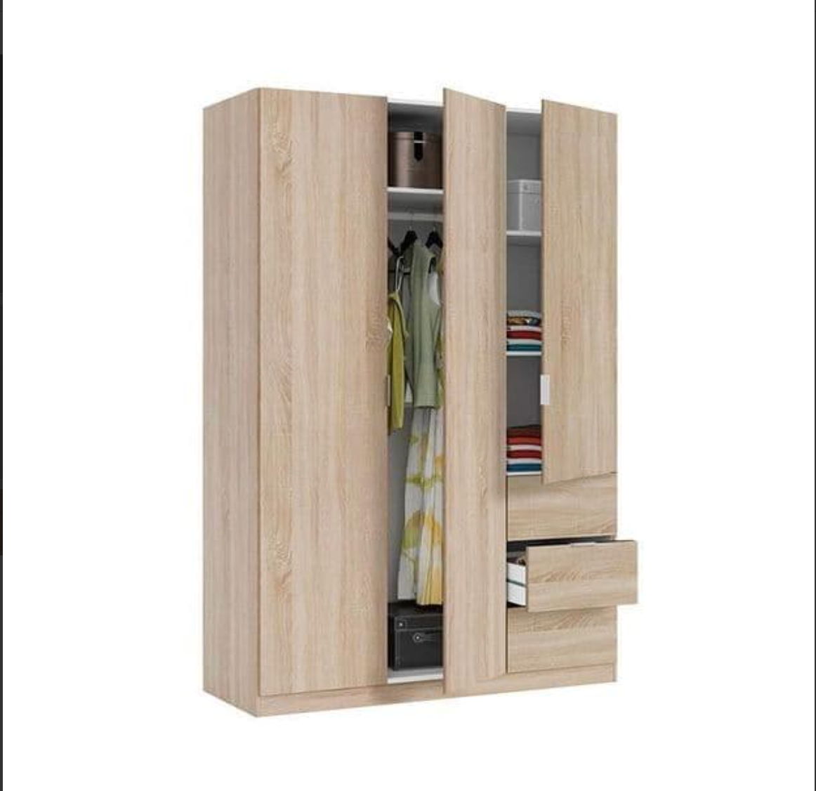 Cairo Oak Effect Compact 3 Door 3 Drawer Space-Saving 135cm Wardrobe