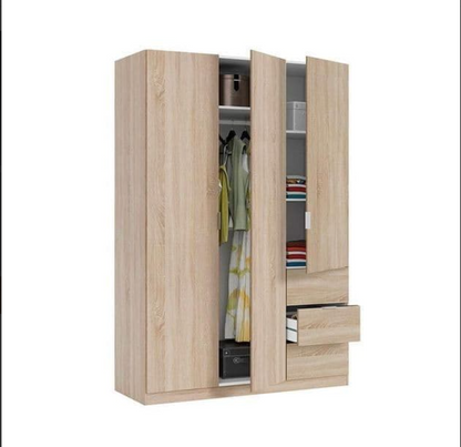 Cairo Oak Effect Compact 3 Door 3 Drawer Space-Saving 135cm Wardrobe