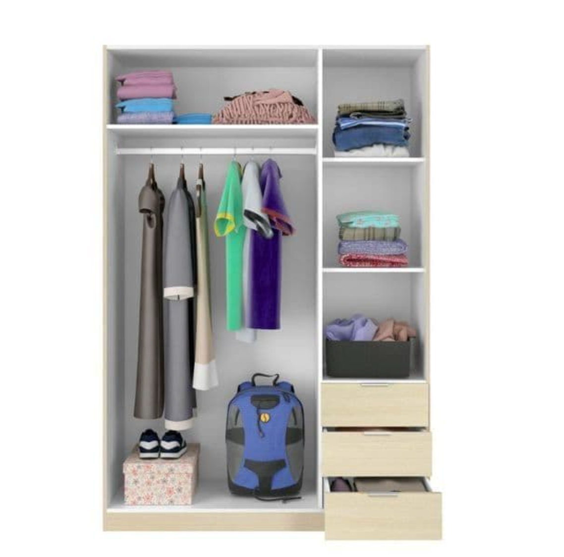 Cairo Oak Effect Compact 3 Door 3 Drawer Space-Saving Wardrobe LCX323R