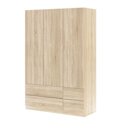 Cairo Oak Effect Compact 3 Door 4 Drawer Space-Saving 135cm Wardrobe