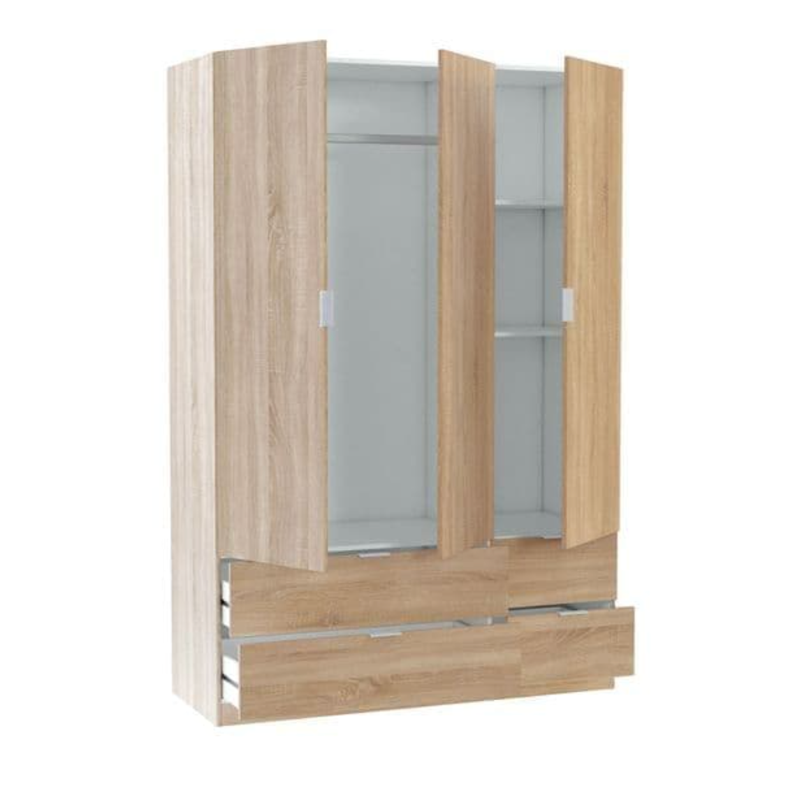 Cairo Oak Effect Compact 3 Door 4 Drawer Space-Saving 135cm Wardrobe