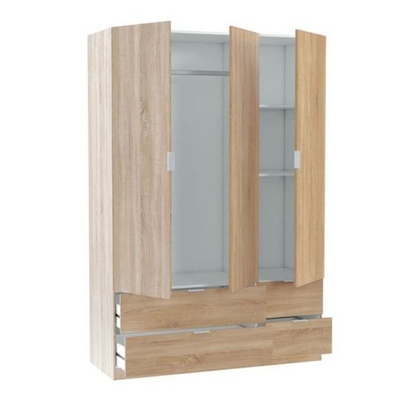 Cairo Oak Effect Compact 3 Door 4 Drawer Space-Saving 135cm Wardrobe