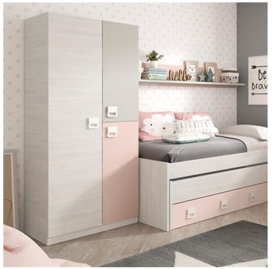 Carlos Grey And Pink 3 Door Slim Narrow Wardrobe