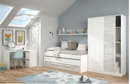Columbus Artic White and White Oak Effect Small Narrow Sliding 2 Door Wardrobe 120cm Wide