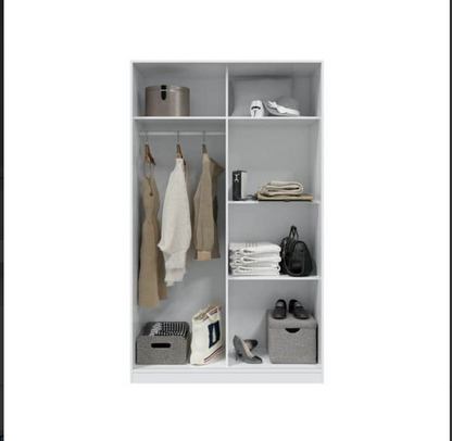 Columbus Artic White and White Oak Effect Small Narrow Sliding 2 Door Wardrobe 120cm Wide