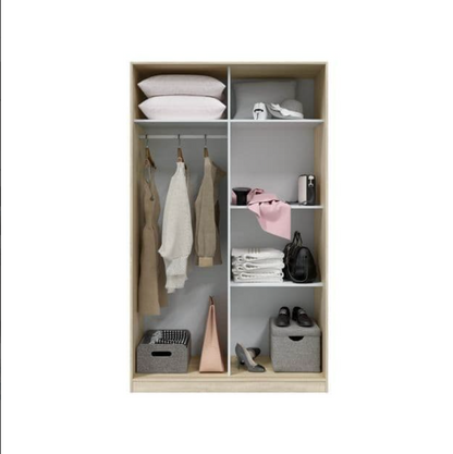 Durham Artic White and Oak Effect Small Narrow Sliding 2 Door Wardrobe 120cm Wide