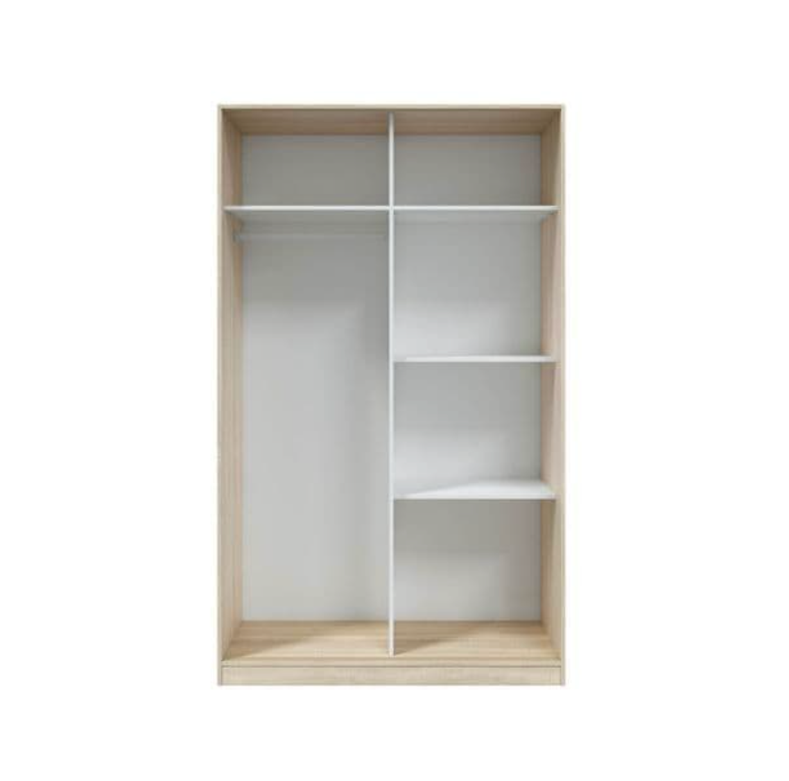 Durham Artic White and Oak Effect Small Narrow Sliding 2 Door Wardrobe 120cm Wide