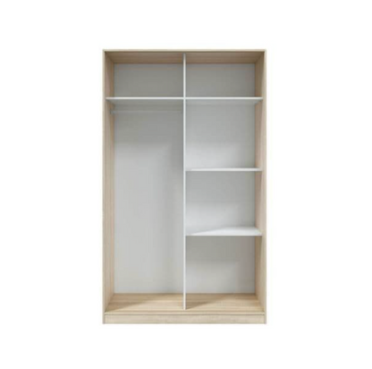 Durham Artic White and Oak Effect Small Narrow Sliding 2 Door Wardrobe 120cm Wide