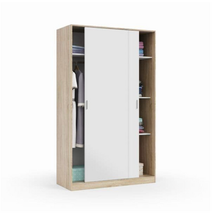 Durham Artic White and Oak Effect Small Narrow Sliding 2 Door Wardrobe 120cm Wide