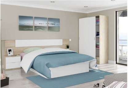 Durham Artic White and Oak Effect Small Narrow Sliding 2 Door Wardrobe 120cm Wide