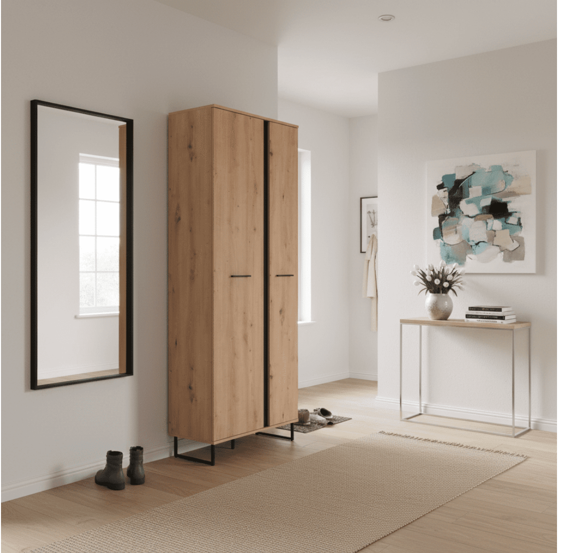 Sorrento Oak Effect Tall Slim 2 Door Wardrobe