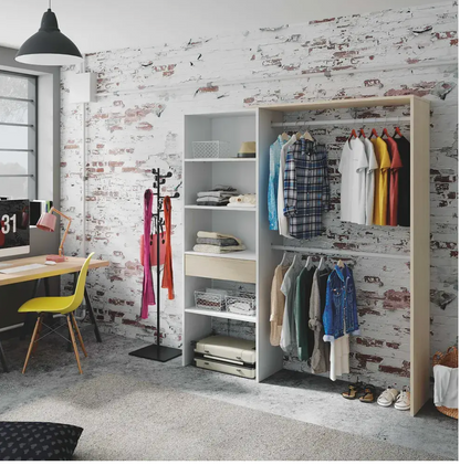 Torres Oak and White Open Door Wardrobe With Shelves And Rail