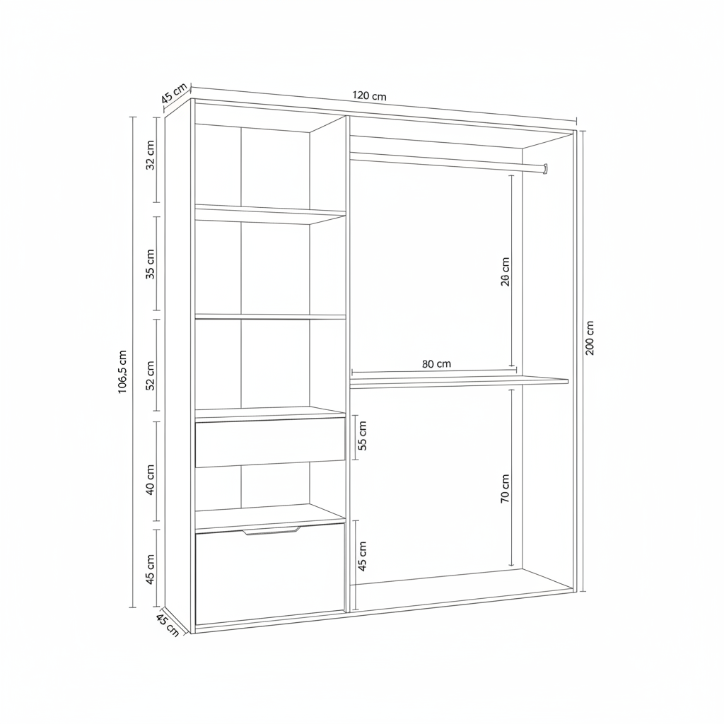 Torres Oak and White Open Door Wardrobe With Shelves And Rail